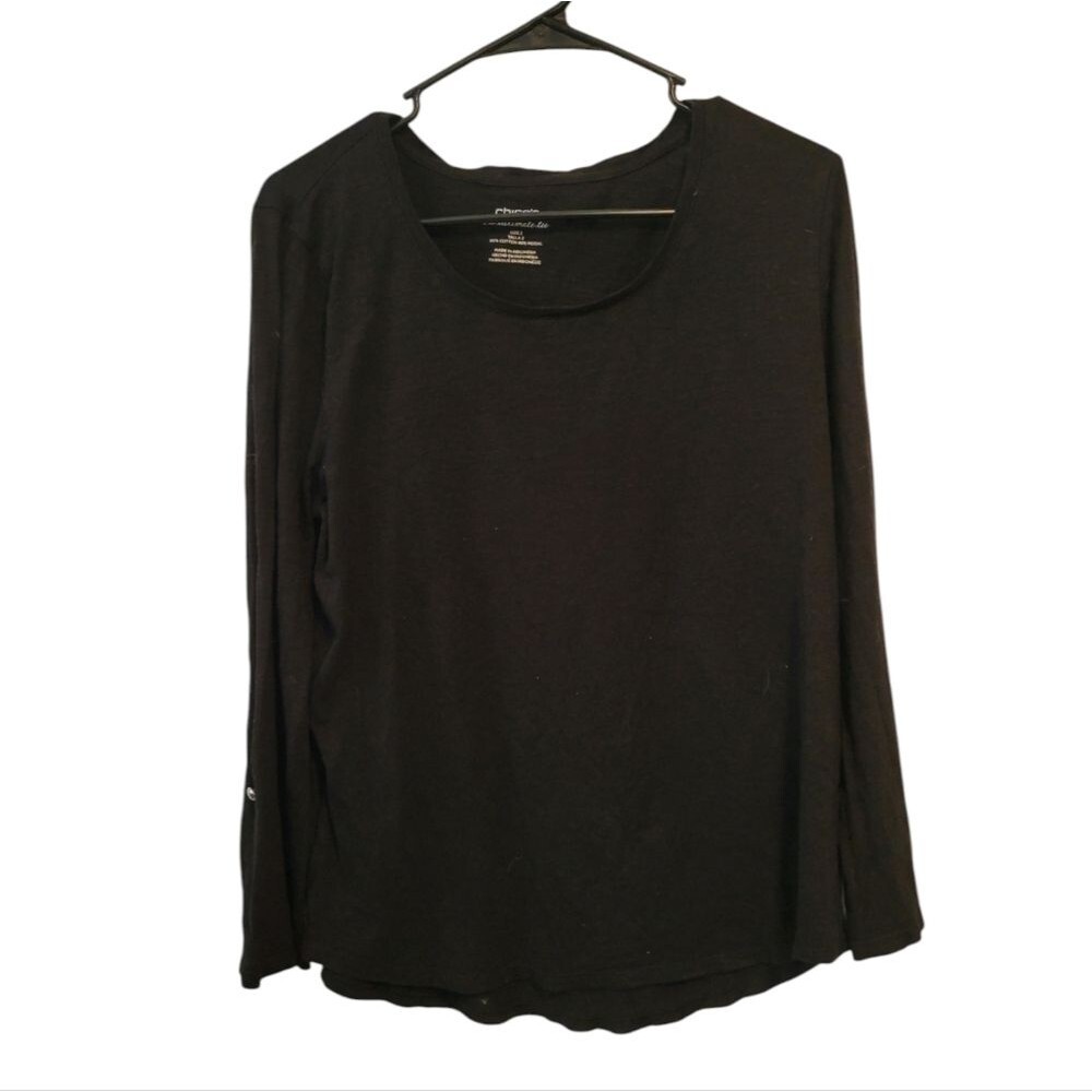 Chico's Ultimate Tee Long Sleeve Roll Tab Black T-Shirt Size 2 - Large